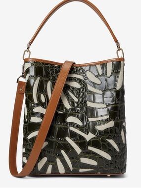 Brahmin Celina Abrigado Cacti Green & Cream & Brown Bucket Shoulder Bag